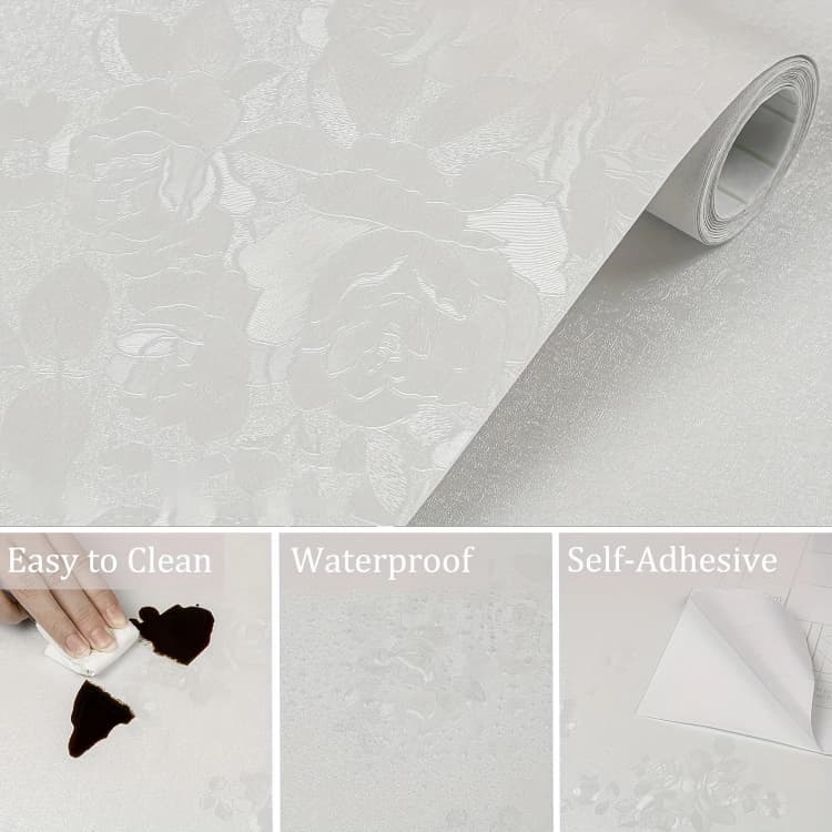 COWINLIFE 3D Embossed Flower Self Adhesive Wall Sticker Thick PVC Peel Stick Wallpaper Roll for Furniture Hotel Background Home Decor detail 2