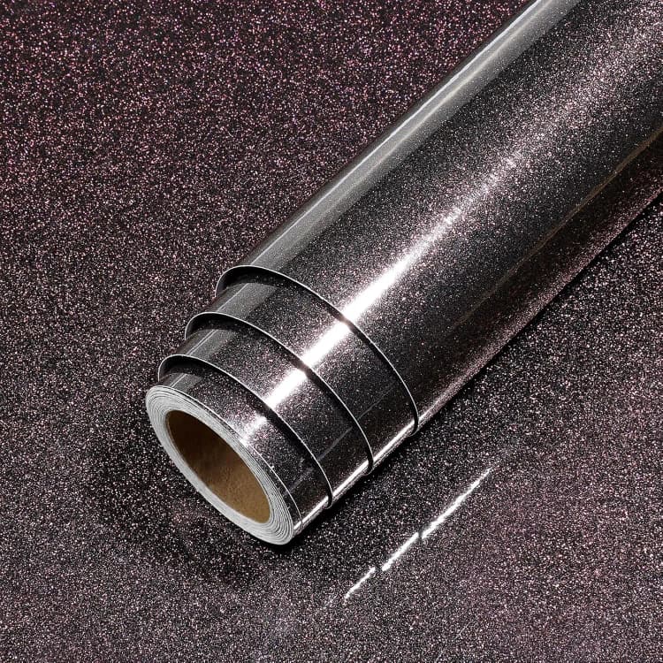 Luxury Black Glossy Glitter Self-Adhesive Wallpaper Waterproof Peel & Stick Vinyl Film for Kitchen Cabinet Decor 24Inch X196Inch detail 1