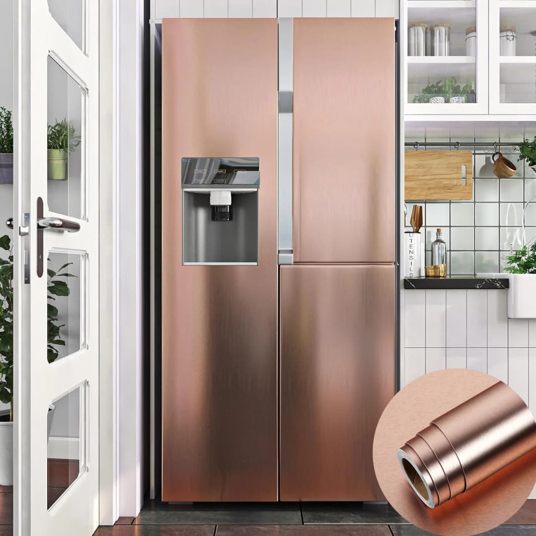 COWINLIFE PVC Wallpaper Roll Self-Adhesive Stainless Steel Rose Gold Metallic Brushed Kitchen Oil-Proof Decorative Metallized Films