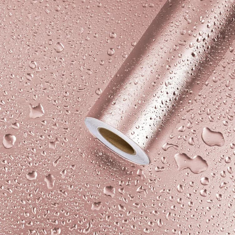 COWINLIFE PVC Wallpaper Roll Self-Adhesive Stainless Steel Rose Gold Metallic Brushed Kitchen Oil-Proof Decorative Metallized Films detail 2
