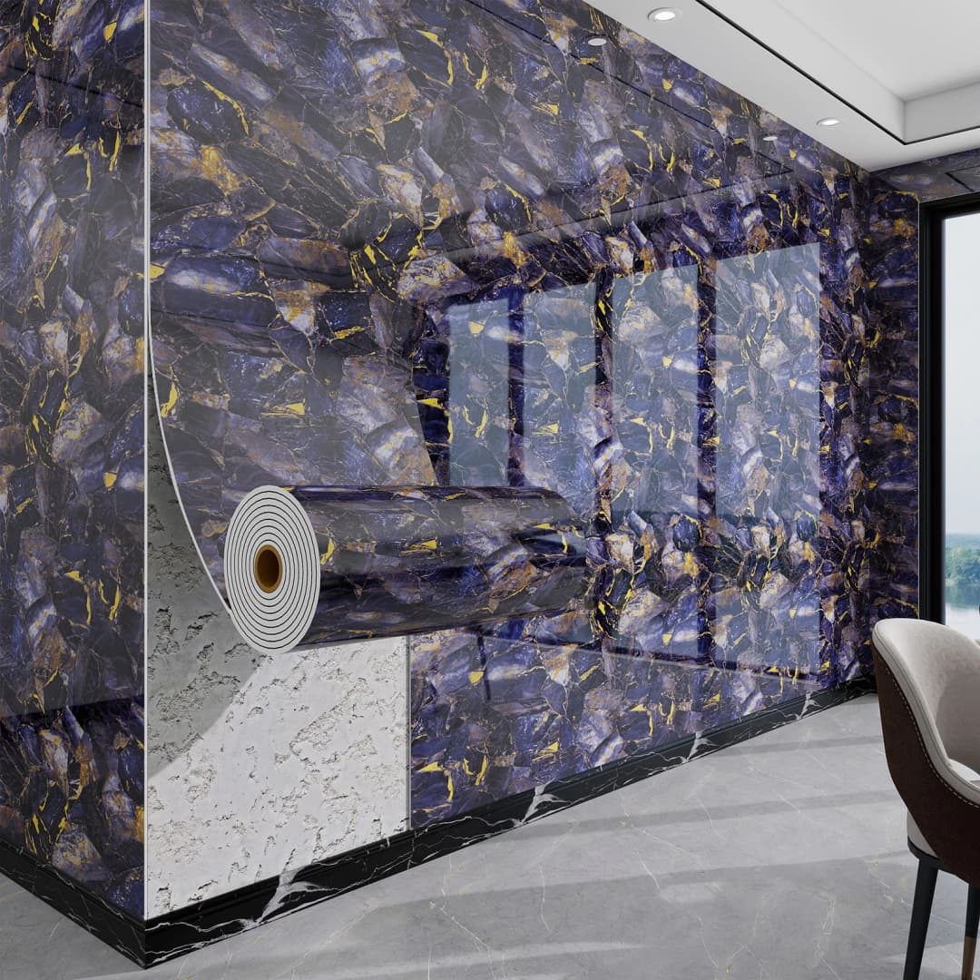 COWINLIFE Marble Sticker Peel & Stick Wallpaper Wall Mural Sticker Blue Gold Papiers Peints Murals Wall Panel Interior for Home Decor