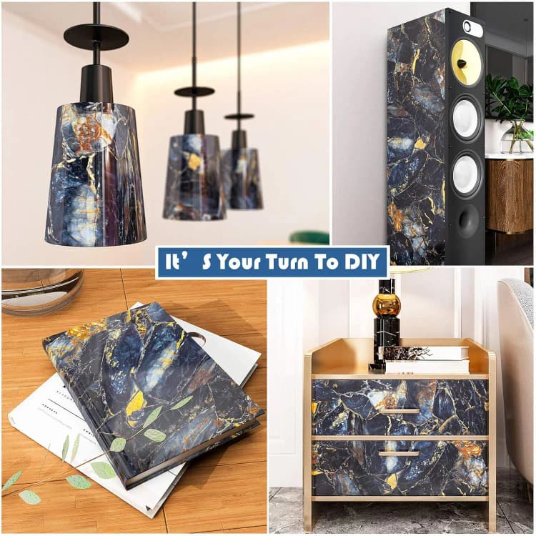 COWINLIFE Marble Sticker Peel & Stick Wallpaper Wall Mural Sticker Blue Gold Papiers Peints Murals Wall Panel Interior for Home Decor detail 5