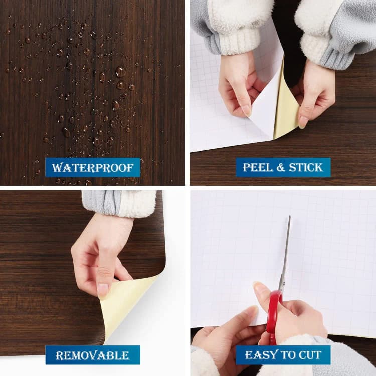 COWINLIFE DECO Wall Decor 3d Wood Grain Textured Wall Stickers Home Decor PVC Self Adhesive Wallpaper for Bedroom Kitchen 60cm*5M detail 3