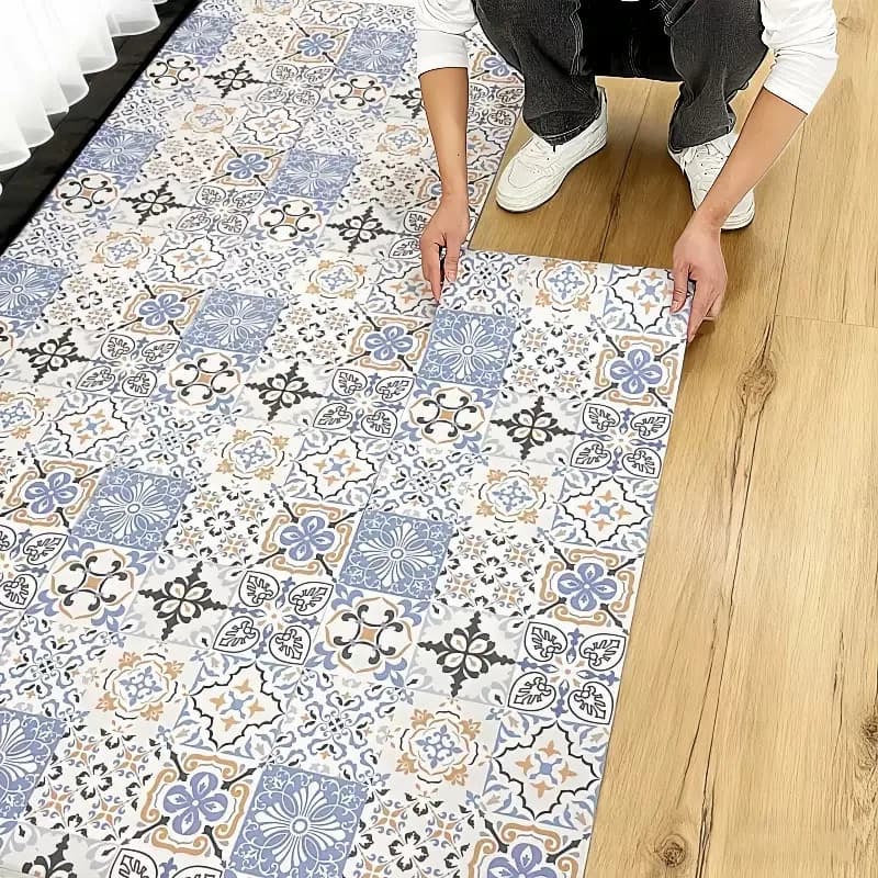 COWINLIFE Flower Pattern Vinyl Floor Tiles Peel and Stick Waterproof Self Adhesive Wallpaper for Bedroom Kitchen Bathroom Home Decor