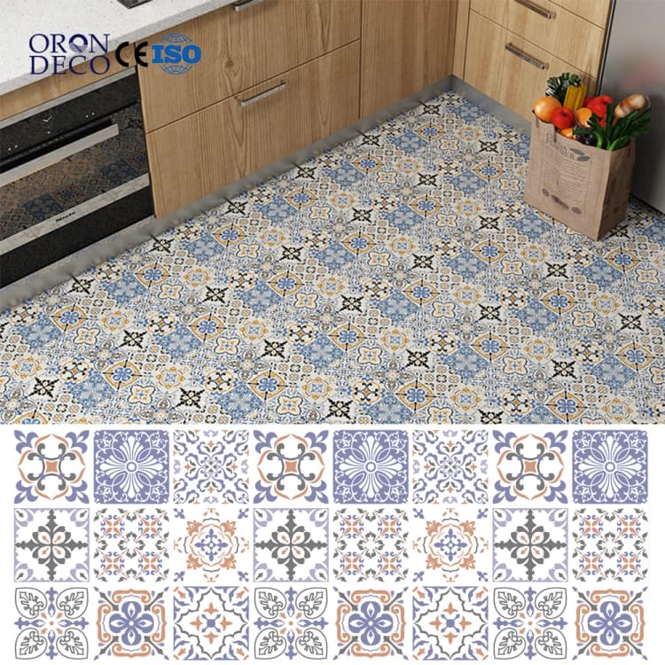 COWINLIFE Flower Pattern Vinyl Floor Tiles Peel and Stick Waterproof Self Adhesive Wallpaper for Bedroom Kitchen Bathroom Home Decor detail 2