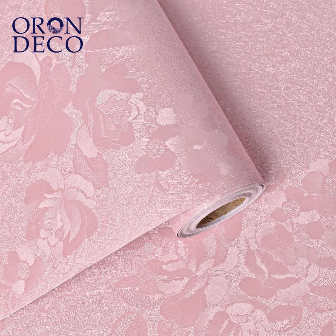 COWINLIFE DECO Pink Embossed Floral Peel and Stick Self Adhesive Wallpaper for Bedroom Kids Room Decor Textured Flower Contact Paper