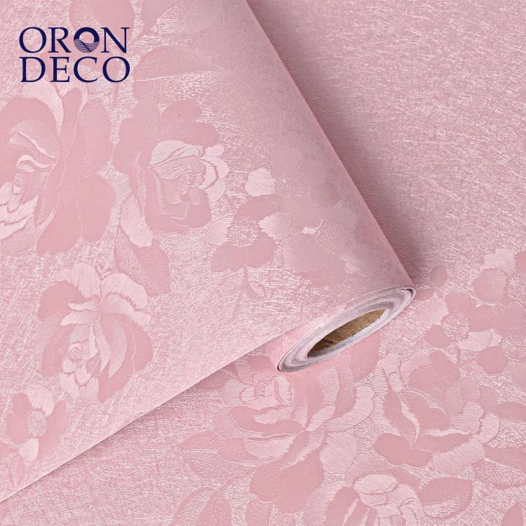 COWINLIFE DECO Pink Embossed Floral Peel and Stick Self Adhesive Wallpaper for Bedroom Kids Room Decor Textured Flower Contact Paper detail 1