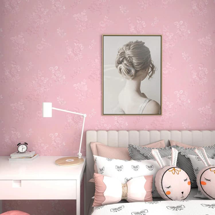 COWINLIFE DECO Pink Embossed Floral Peel and Stick Self Adhesive Wallpaper for Bedroom Kids Room Decor Textured Flower Contact Paper detail 2