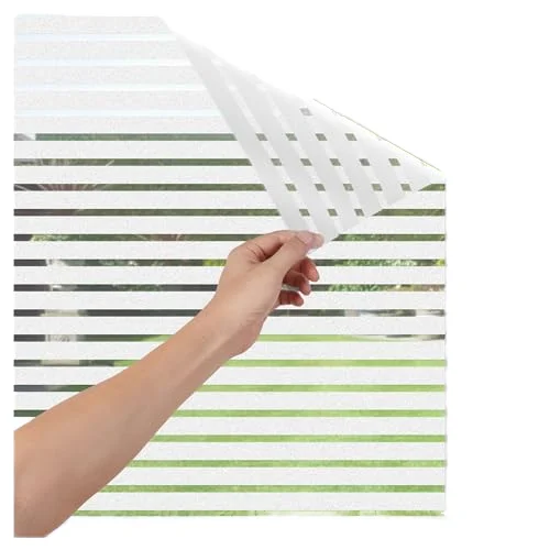 COWINLIFE Stripes Frosted Self Adhesive Glass Film Sticker Removable Window Glass Film for Office Privacy Protection Home Decoration