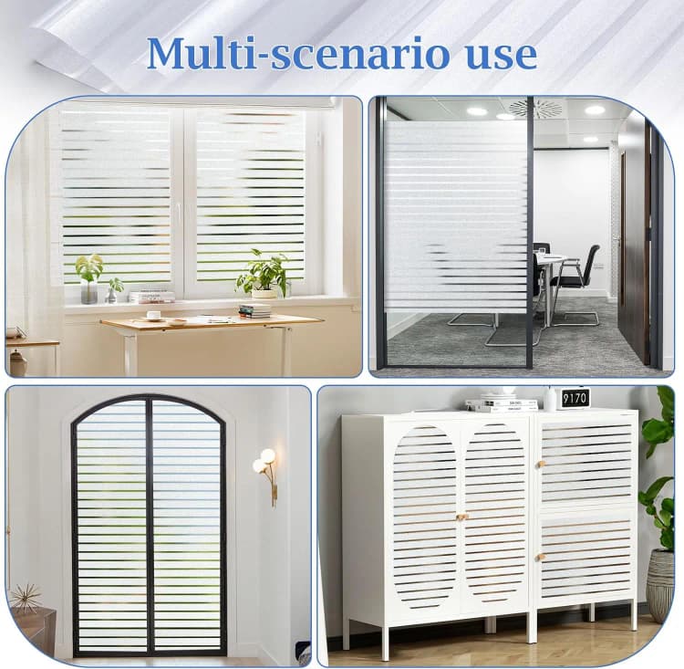 COWINLIFE Stripes Frosted Self Adhesive Glass Film Sticker Removable Window Glass Film for Office Privacy Protection Home Decoration detail 3