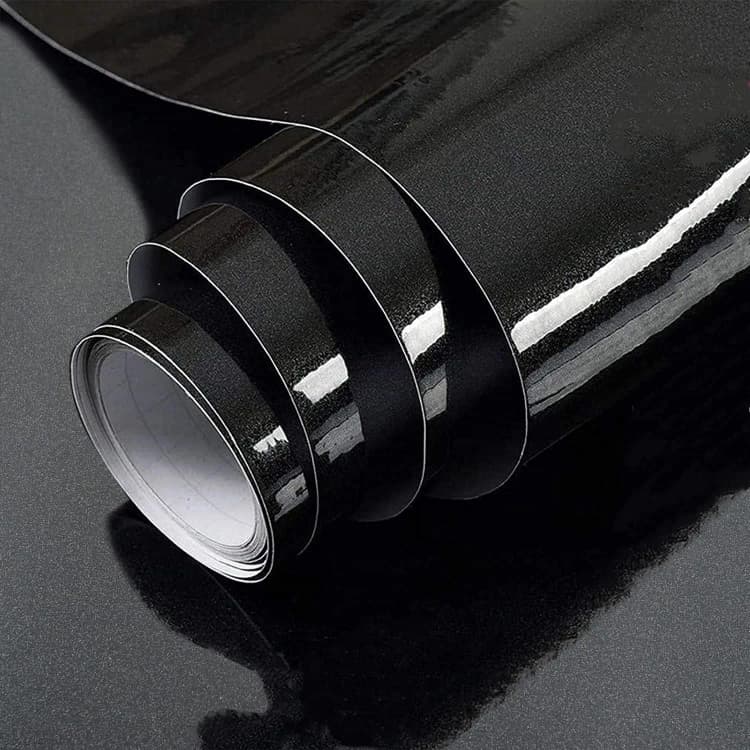 COWINLIFE DECO Black Contact Paper Glossy Glitter Self-Adhesive Decorative Wallpaper Waterproof Peel & Stick Wallpapers Kitchen Decor detail 2