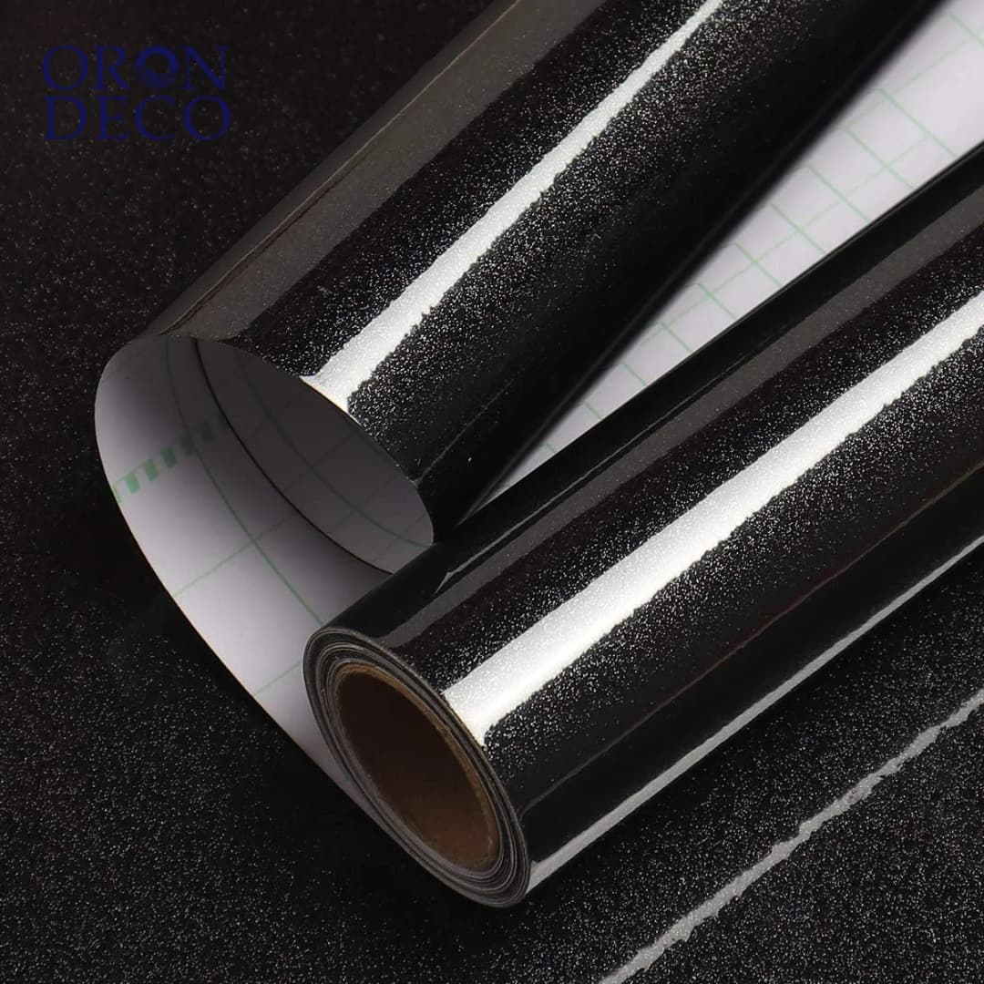 COWINLIFE DECO Black Glossy Glitter Peel & Stick Wallpapers Self-Adhesive Waterproof Decorative Wallpaper for Kitchen