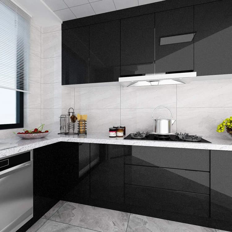 COWINLIFE DECO Black Glossy Glitter Peel & Stick Wallpapers Self-Adhesive Waterproof Decorative Wallpaper for Kitchen detail 3