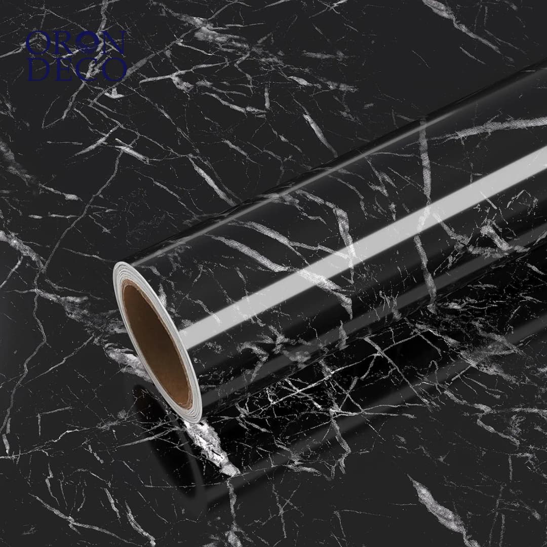 COWINLIFE DECO Self-Adhesive Removable Wallpaper Black PVC Vinyl Marble Sticker Design Waterproof Peel & Stick for Kitchen Decor