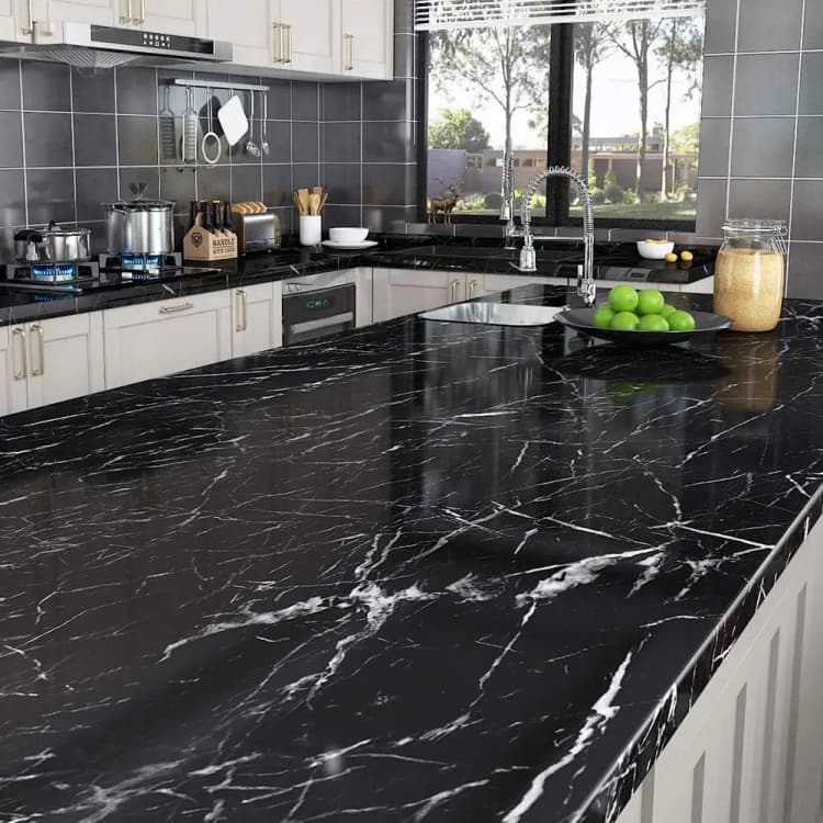 COWINLIFE DECO Self-Adhesive Removable Wallpaper Black PVC Vinyl Marble Sticker Design Waterproof Peel & Stick for Kitchen Decor detail 2