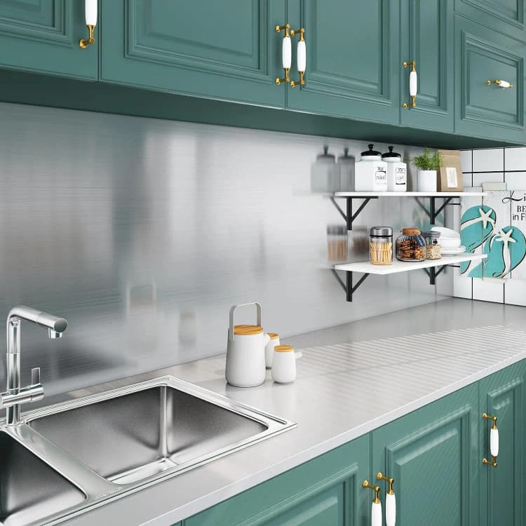 COWINLIFE DECO Best Selling Self-Adhesive Vinyl Film Wallpaper Stickers Silver Metallic Stainless Steel Kitchen Waterproof Wallpaper detail 4