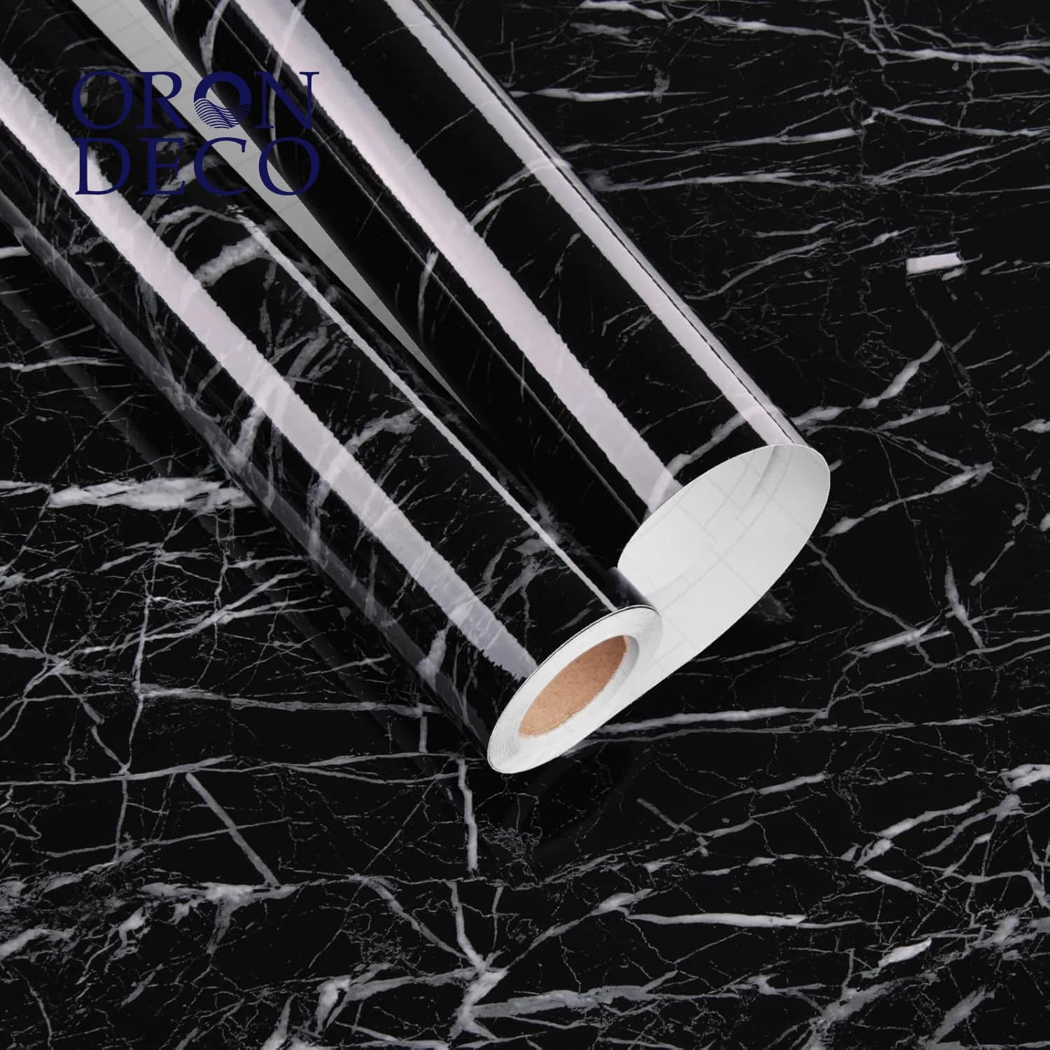 COWINLIFE DECO Glossy Self-Adhesive Removable Waterproof Wallpaper Black PVC Vinyl Marble Sticker Design Peel & Stick for Kitchen