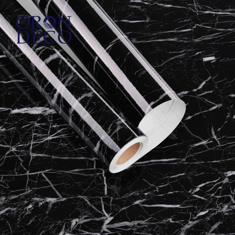 COWINLIFE DECO Glossy Self-Adhesive Removable Waterproof Wallpaper Black PVC Vinyl Marble Sticker Design Peel & Stick for Kitchen detail 1