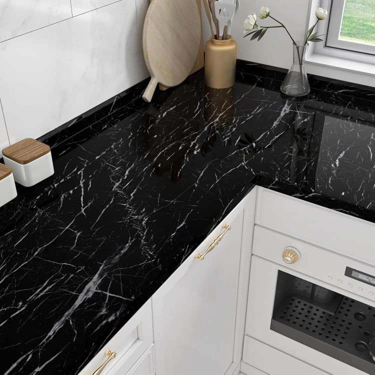 COWINLIFE DECO Glossy Self-Adhesive Removable Waterproof Wallpaper Black PVC Vinyl Marble Sticker Design Peel & Stick for Kitchen detail 2
