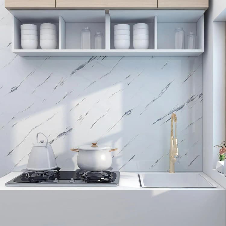 COWINLIFE DECO 3D White PVC Vinyl Marble Sticker Wallpaper Peel & Stick Self-Adhesive Waterproof Wall Covering for Kitchen Cabinets detail 3