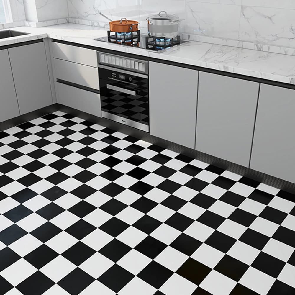 Waterproof Pvc Adhesive Peel Stick 3D Black and White Grid Flooring Wallpaper Designer Floor Paper Rolls Wall Paper and Floor