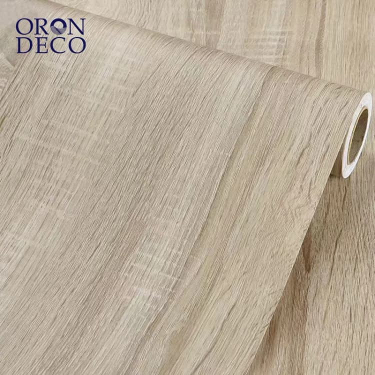 COWINLIFE Self-Adhesive PVC Wall Paper Modern Design Wooden Textured Decorative Furniture Film 3D Wood Wallpaper for Kitchen Decor detail 1