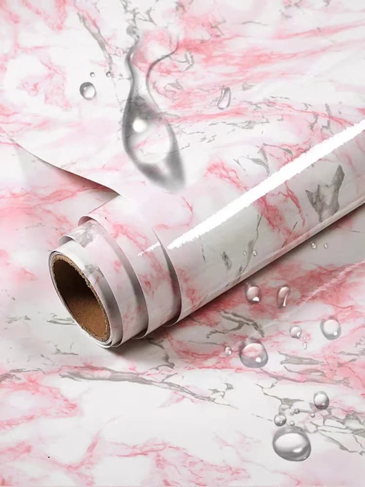 COWINLIFE DECO Glossy Pink Marble Wallpaper Self-Adhesive PVC Wall Sticker Modern Design Waterproof Peel and Stick for Home Kitchen detail 2