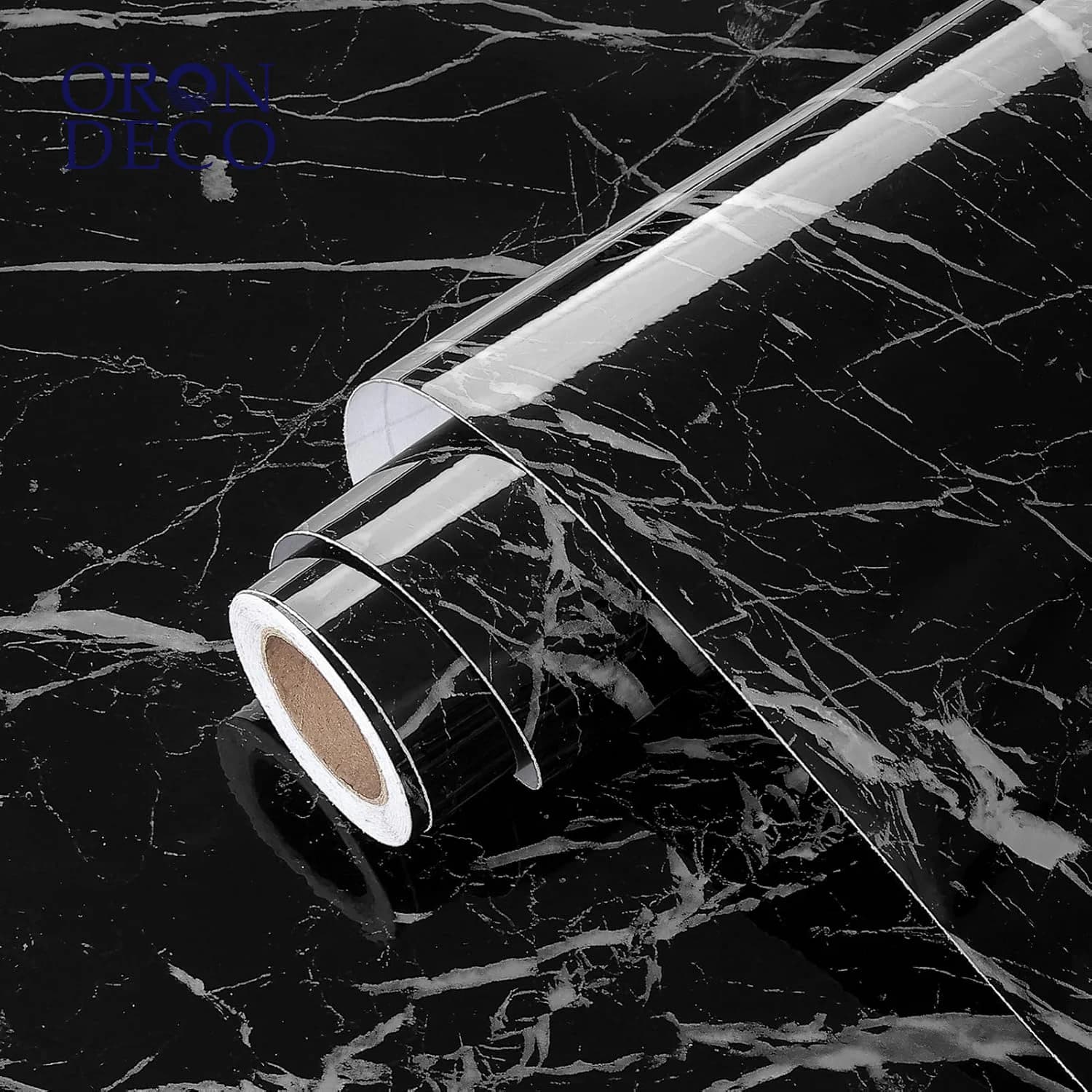 COWINLIFE DECO Black PVC Vinyl Marble Sticker Design Glossy Self-Adhesive Waterproof Peel & Stick Wallpapers Removable for Kitchen