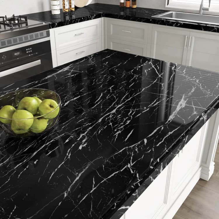 COWINLIFE DECO Black PVC Vinyl Marble Sticker Design Glossy Self-Adhesive Waterproof Peel & Stick Wallpapers Removable for Kitchen detail 2