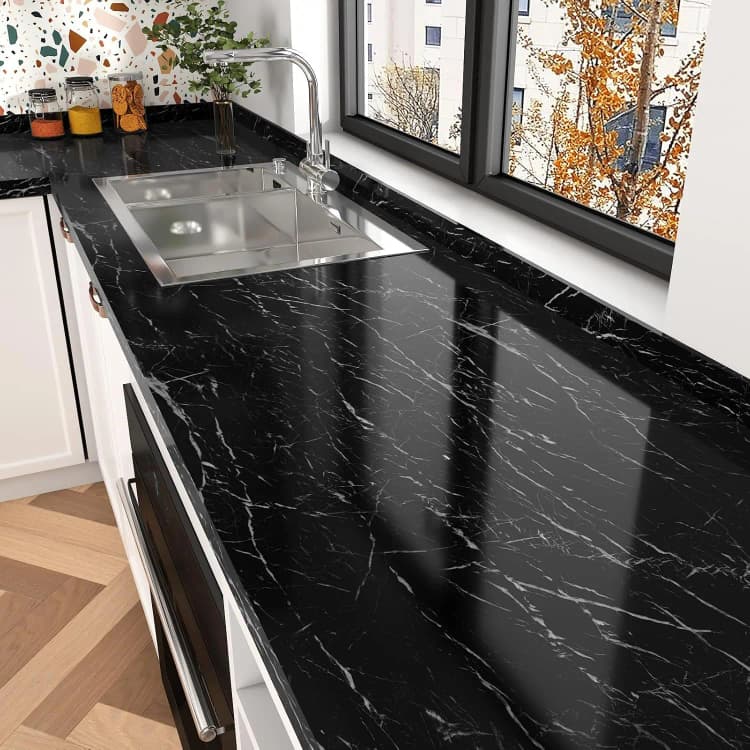 COWINLIFE DECO Black PVC Vinyl Marble Sticker Design Glossy Self-Adhesive Waterproof Peel & Stick Wallpapers Removable for Kitchen detail 3