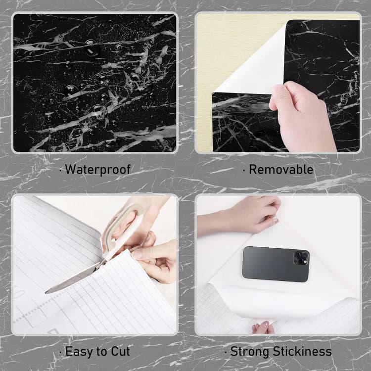 COWINLIFE DECO Black PVC Vinyl Marble Sticker Design Glossy Self-Adhesive Waterproof Peel & Stick Wallpapers Removable for Kitchen detail 6