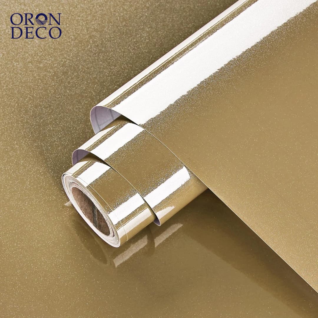 COWINLIFE DECO Glitter Champagne Waterproof Peel and Stick Wallpaper Modern Vinyl Waterproof Glossy Wall Paper Kitchen Wrap Cover