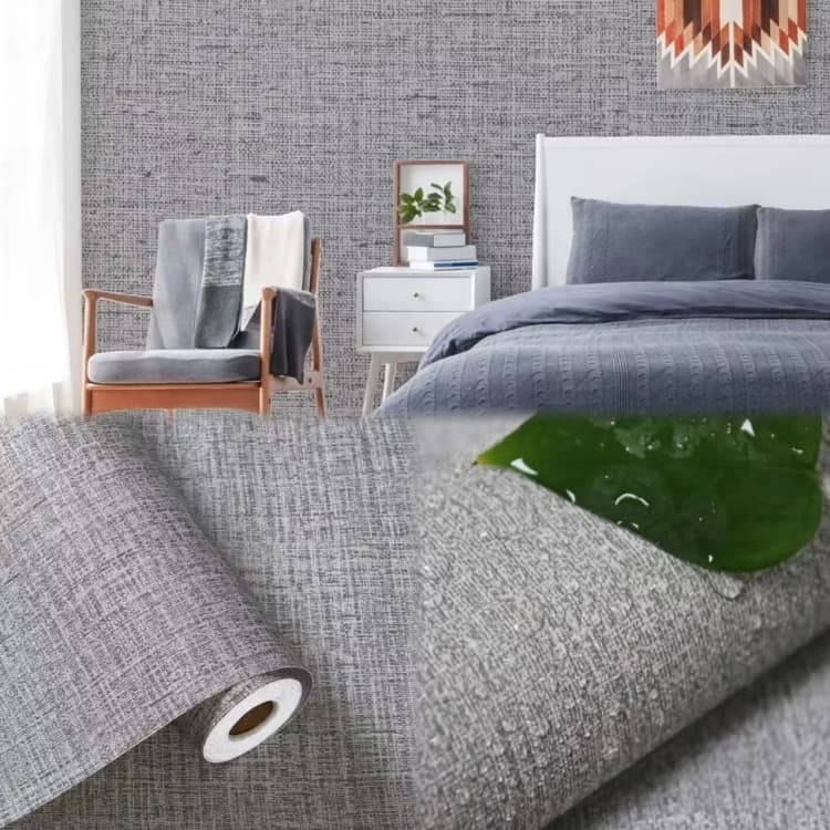 COWINLIFE DECO Wholesale Linen Textured Wallpaper for Bedroom Cabinets Fabric Waterproof Vinyl PVC Self Adhesive Wallpaper detail 1