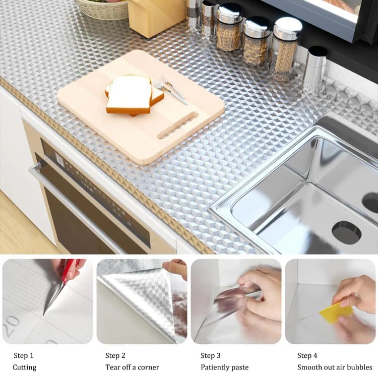 COWINLIFE DECO 3D Wall Sticker Waterproof Oil-Proof Aluminum Furniture Foil Sticker Peel and Stick Self-Adhesive Kitchen Wrap detail 4