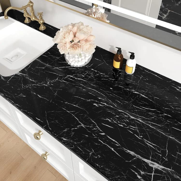 COWINLIFE DECO Green Glossy Waterproof Marble Sticker Wallpaper Self-Adhesive 3D Peel Stick Modern Style for Hotel Kitchen Decor detail 6
