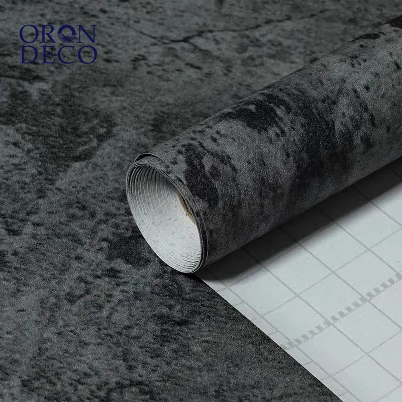 COWINLIFE DECO Thick 3D Vinyl Waterproof Self Adhesive Cement Wall Sticker Black Peel and Stick Wallpaper Concrete for Household Wall