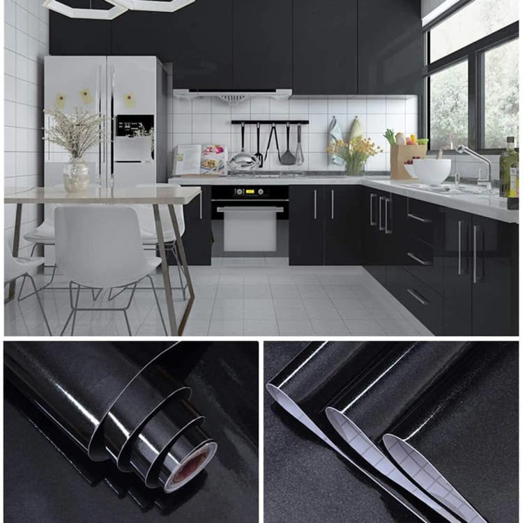 Black Glossy Peel Stick Glitter Wallpaper Roll Sticker Vinyl Self Adhesive Decorative Film for Wall Covering Kitchen Cabinets detail 6
