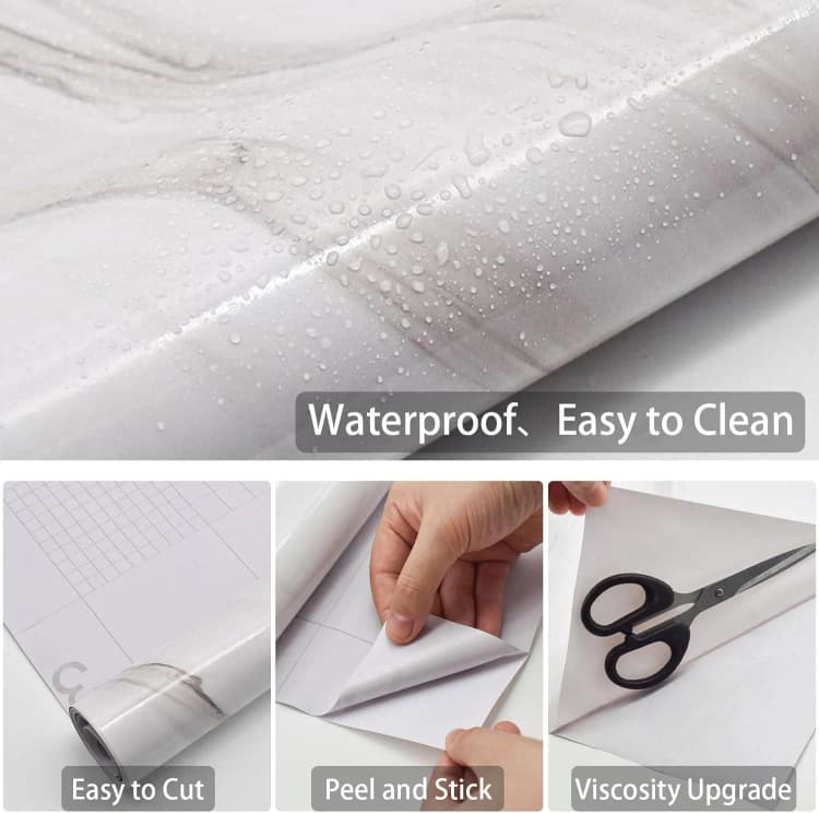 COWINLIFE DECO Self-Adhesive Waterproof Peel and Stick Wallpaper White Marble Sticker Design for Bathroom Easy Application detail 6
