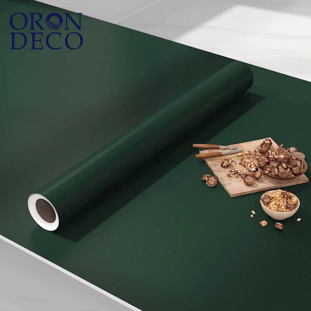 COWINLIFE DECO Green Peel & Stick PVC Vinyl Wallpaper Waterproof Solid Color for Kitchen Cabinet Walls Covering