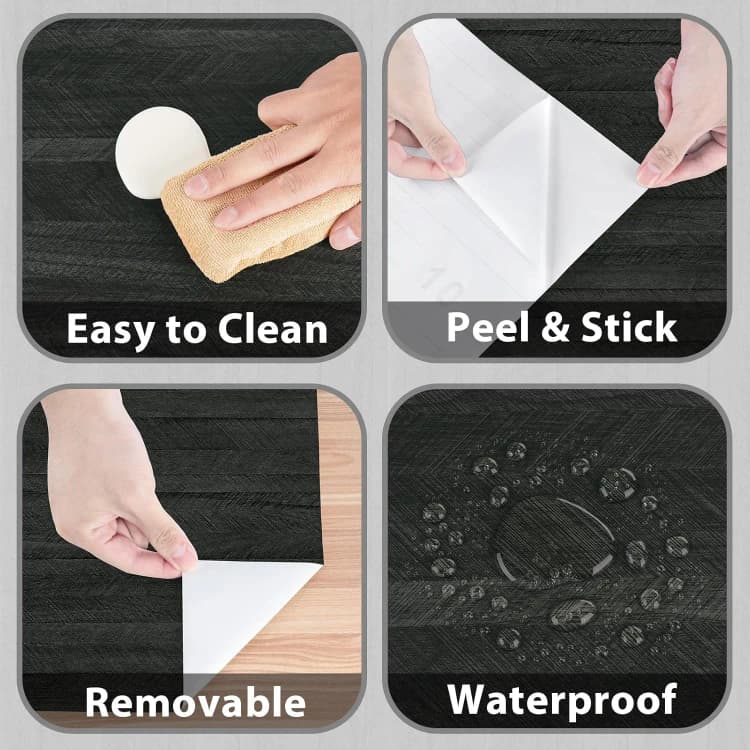 COWINLIFE DECO Black Peel and Stick Kitchen Wall Sticker Waterproof Wood Grain Wallpaper PVC Self Adhesive Kitchen Vinyl Wrap detail 6