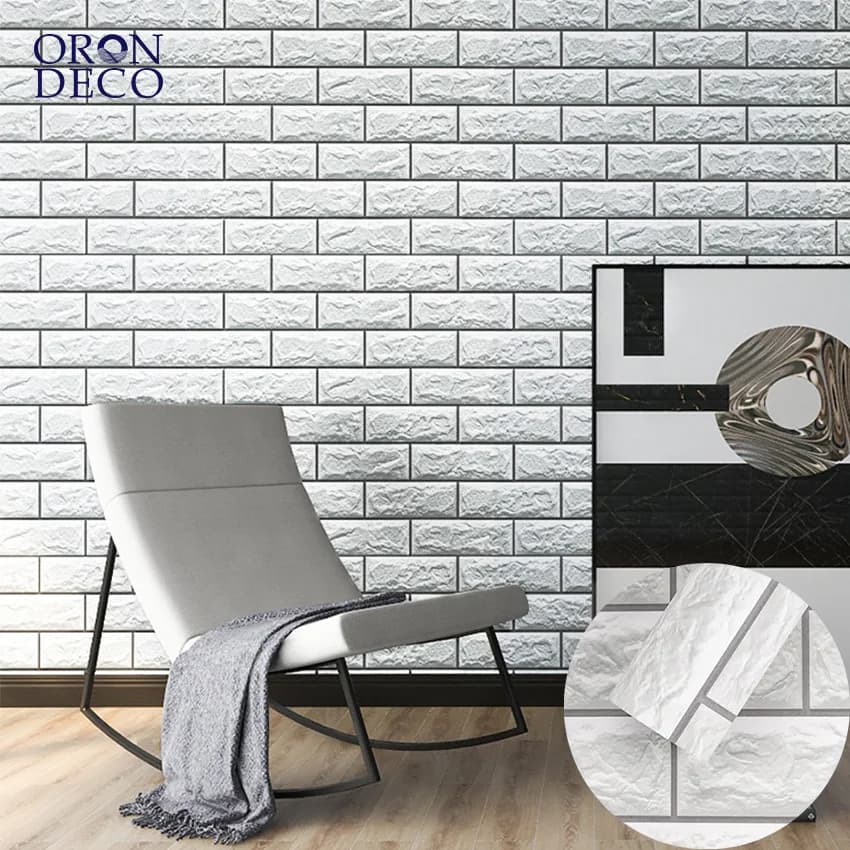 COWINLIFE DECO White Stone Sticker Brick Wallpaper 3d PVC Self Adhesive Peel and Stick Wallpaper for Bedroom Home Decoration