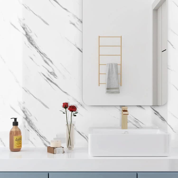 COWINLIFE DECO Glossy White PVC Vinyl Marble Sticker Wallpaper Peel and Stick Self Adhesive Waterproof Wallpaper for Bathroom detail 2
