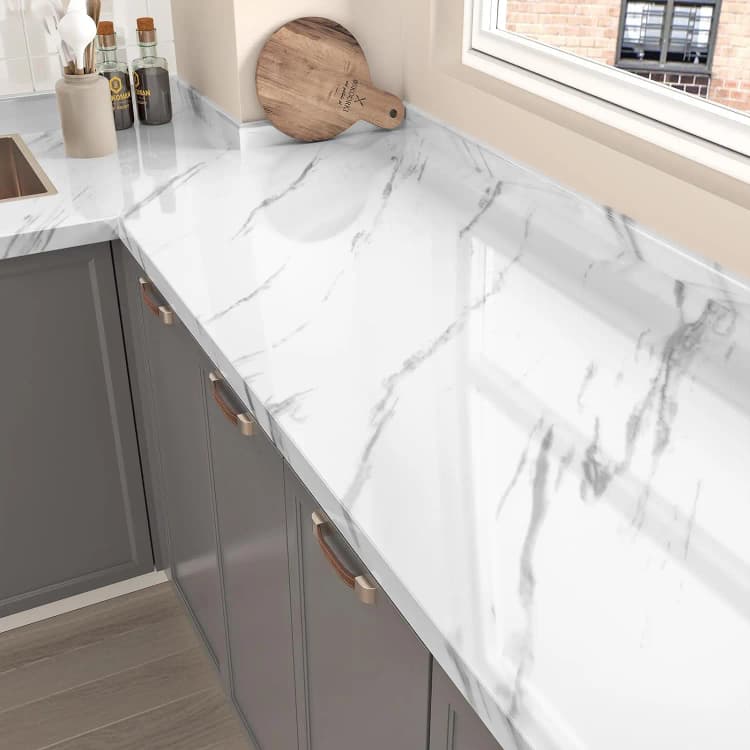 COWINLIFE DECO Glossy White PVC Vinyl Marble Sticker Wallpaper Peel and Stick Self Adhesive Waterproof Wallpaper for Bathroom detail 3