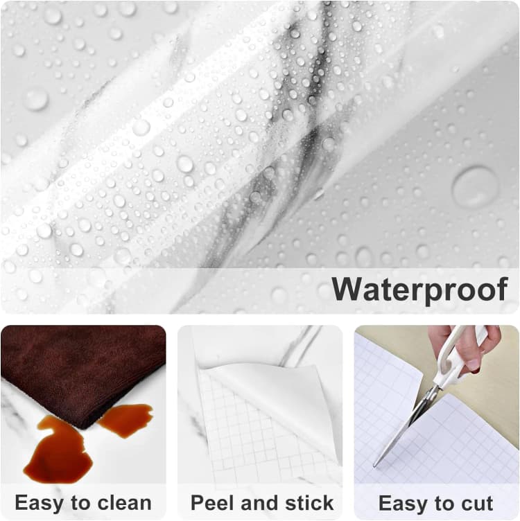 COWINLIFE DECO Glossy White PVC Vinyl Marble Sticker Wallpaper Peel and Stick Self Adhesive Waterproof Wallpaper for Bathroom detail 6