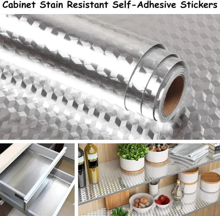 COWINLIFE DECO Waterproof PVC Self-Adhesive Aluminium Furniture Foil Wallpaper Kitchen Wall Sticker Wrap Waterproof Peel Stick detail 2