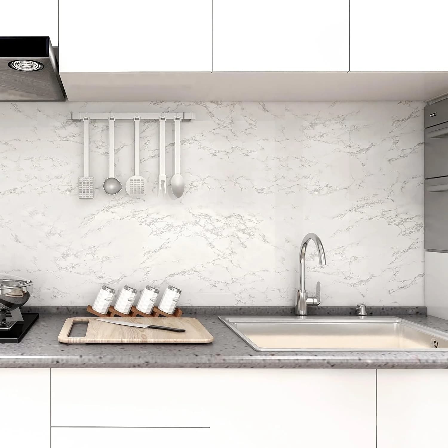 COWINLIFE DECO Waterproof Kitchen Wall Sticker Wallpapers 3d Vinyl Marble Sticker Waterproof Self-Adhesive Wallpaper for Cabinet