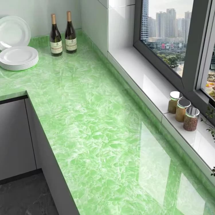 COWINLIFE DECO Green Glossy Waterproof Vinyl Marble Sticker Wallpaper Peel and Stick Self-Adhesive 3D Wallpaper Roll Kitchen Wrap detail 1