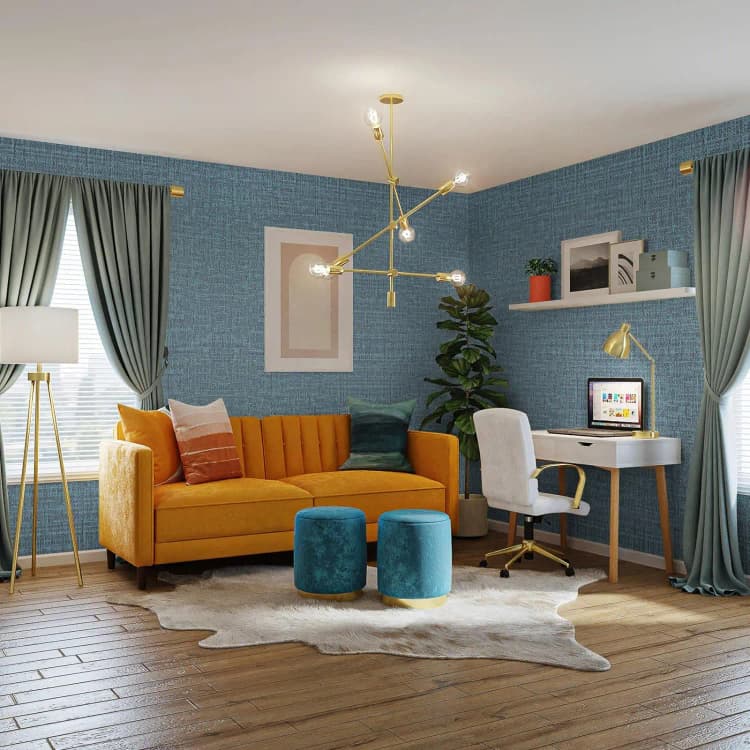 COWINLIFE DECO Blue Linen Textured Interior Waterproof Decorative Wall Paper PVC Self Adhesive Wallpaper for Bedroom Decoration detail 2