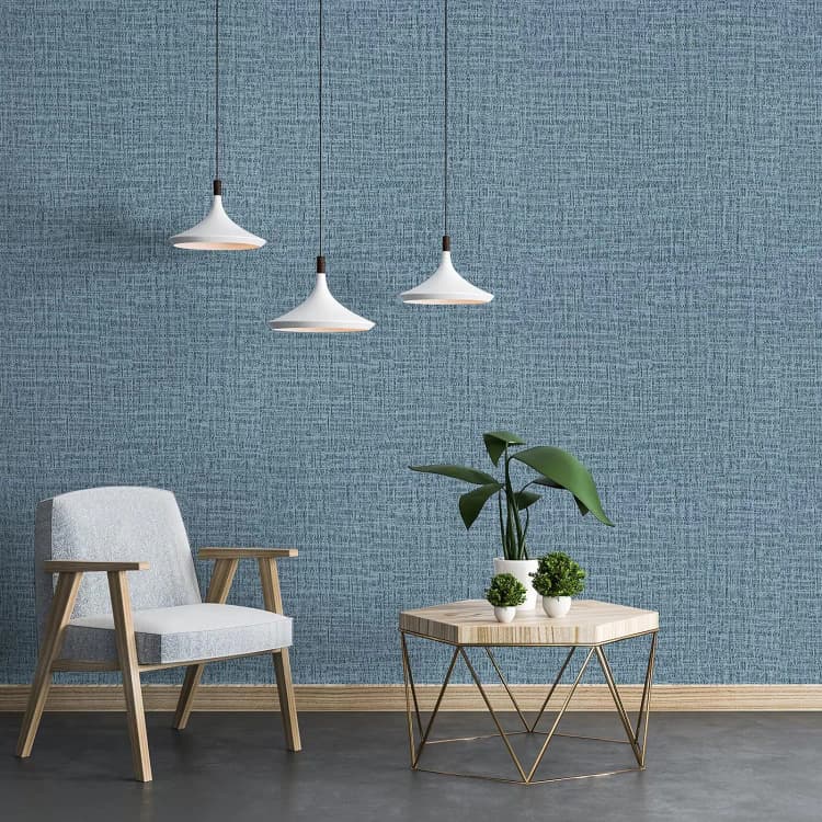 COWINLIFE DECO Blue Linen Textured Interior Waterproof Decorative Wall Paper PVC Self Adhesive Wallpaper for Bedroom Decoration detail 3