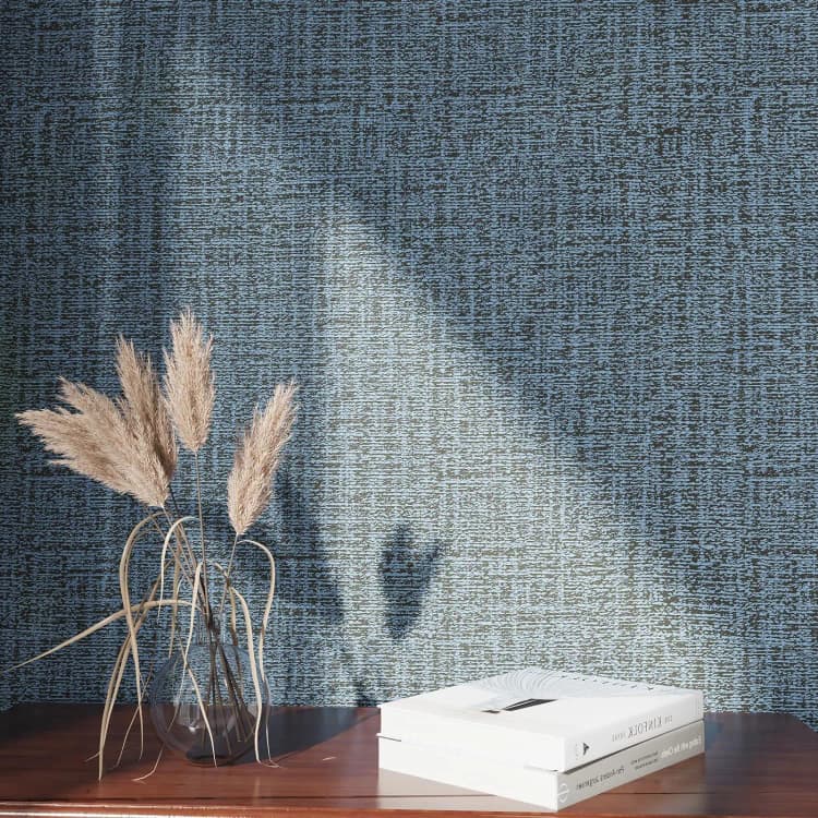 COWINLIFE DECO Blue Linen Textured Interior Waterproof Decorative Wall Paper PVC Self Adhesive Wallpaper for Bedroom Decoration detail 4